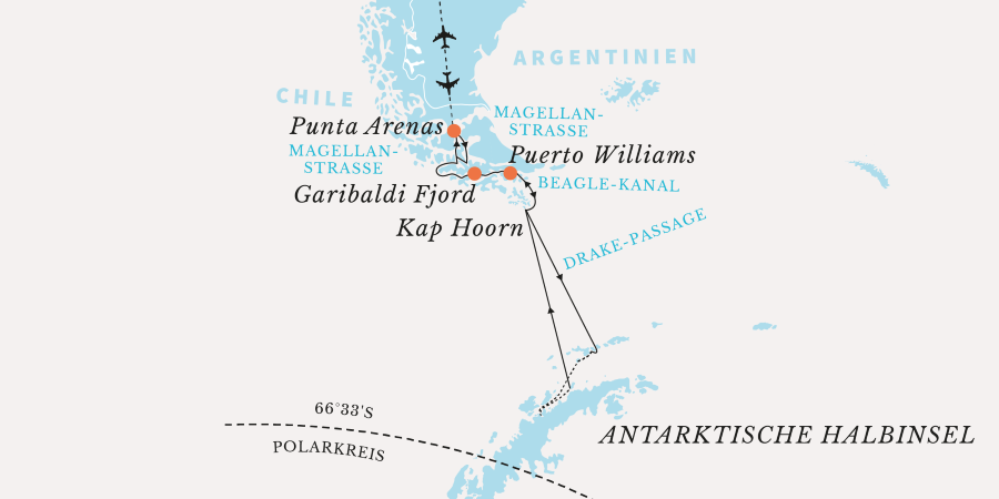 Die Route/Verlauf der Antarktisexpedition MS Midnatsol