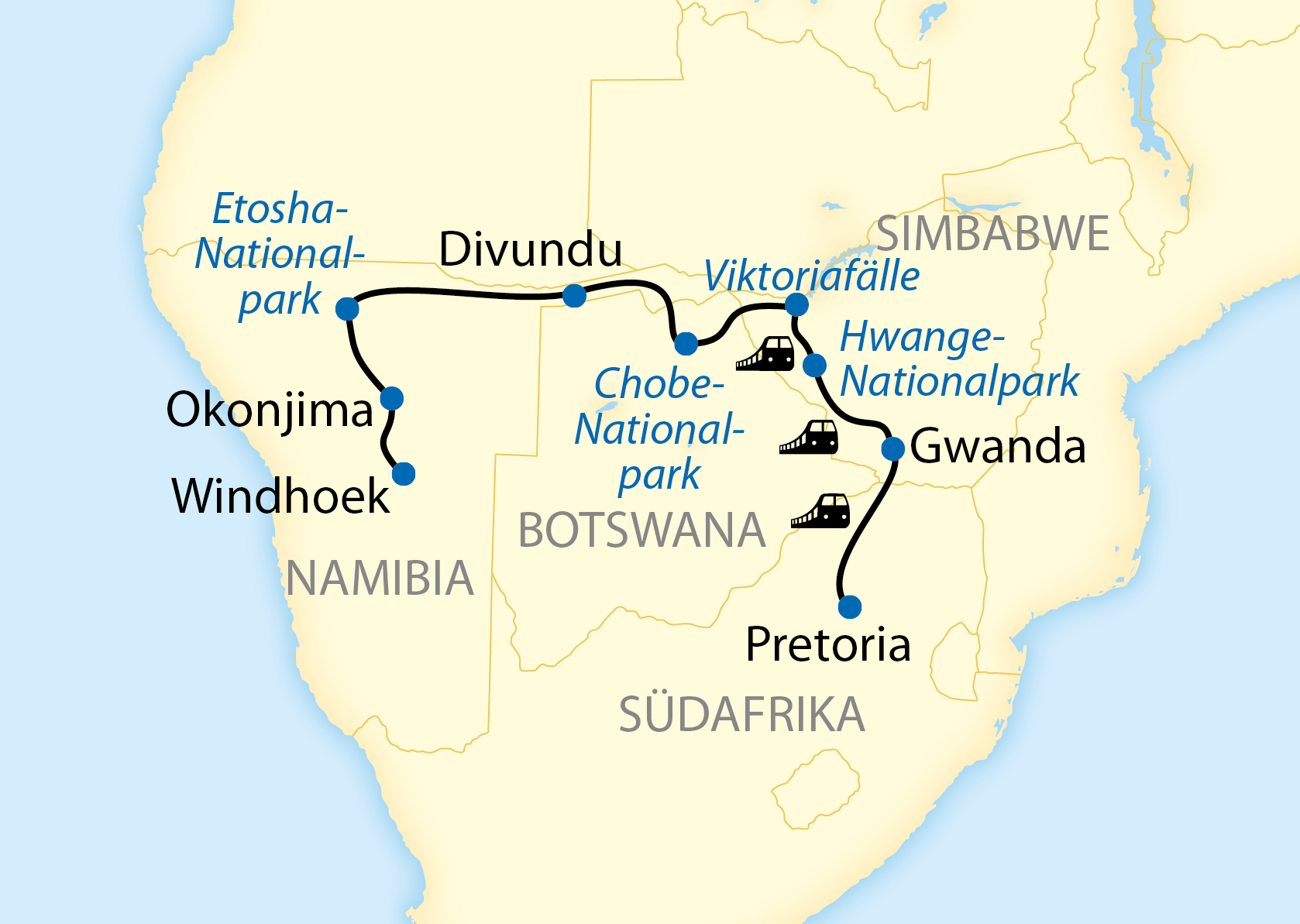 Karte Rovos Rail Etosha Sambesi Okavango 01 