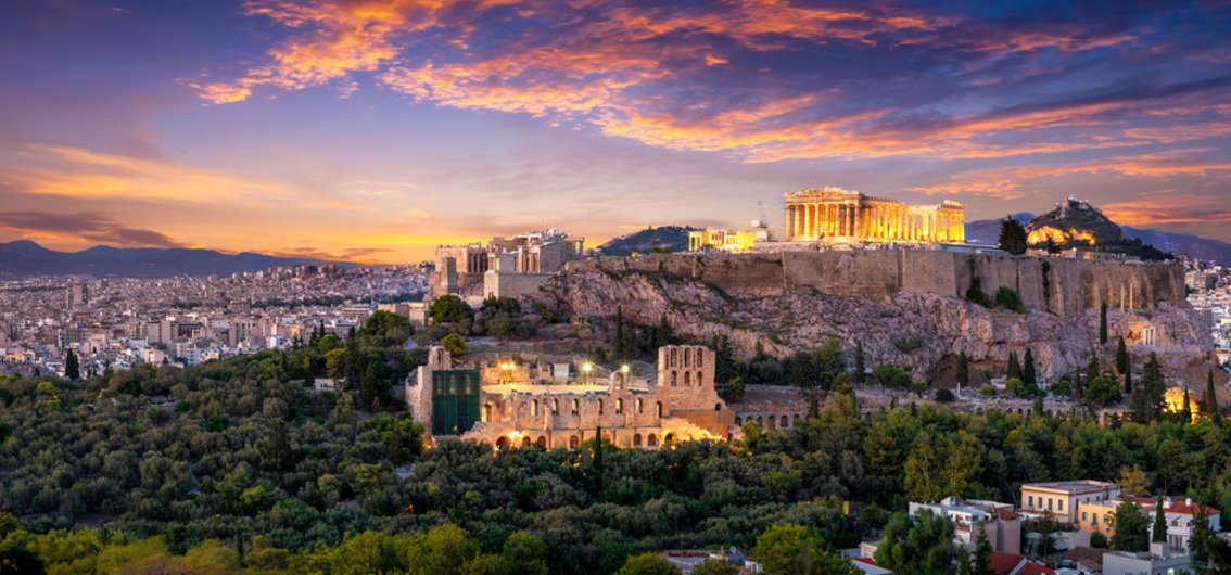 Beleuchteten Akropolis von Athen